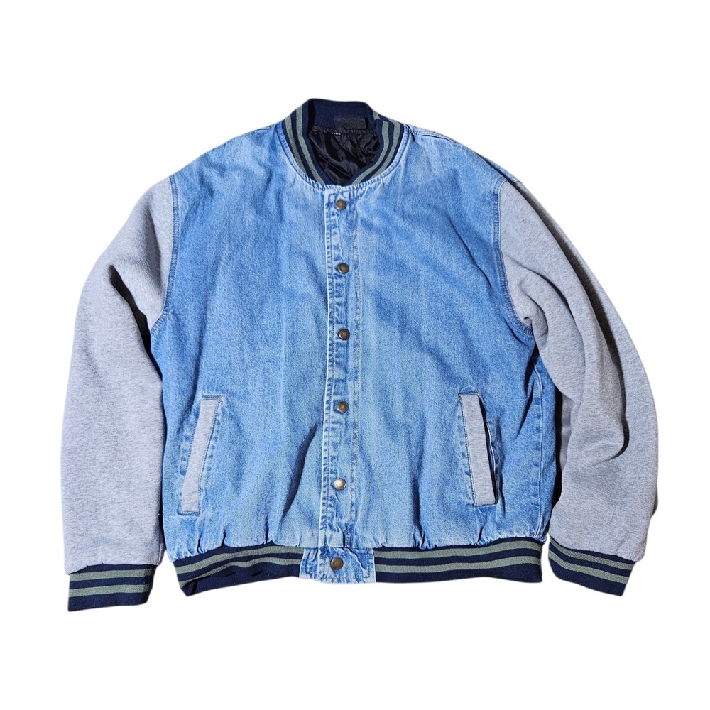Various Artists Los Angeles Bomber Denim Jean Jacket Snap Mens XL Quilted Lined